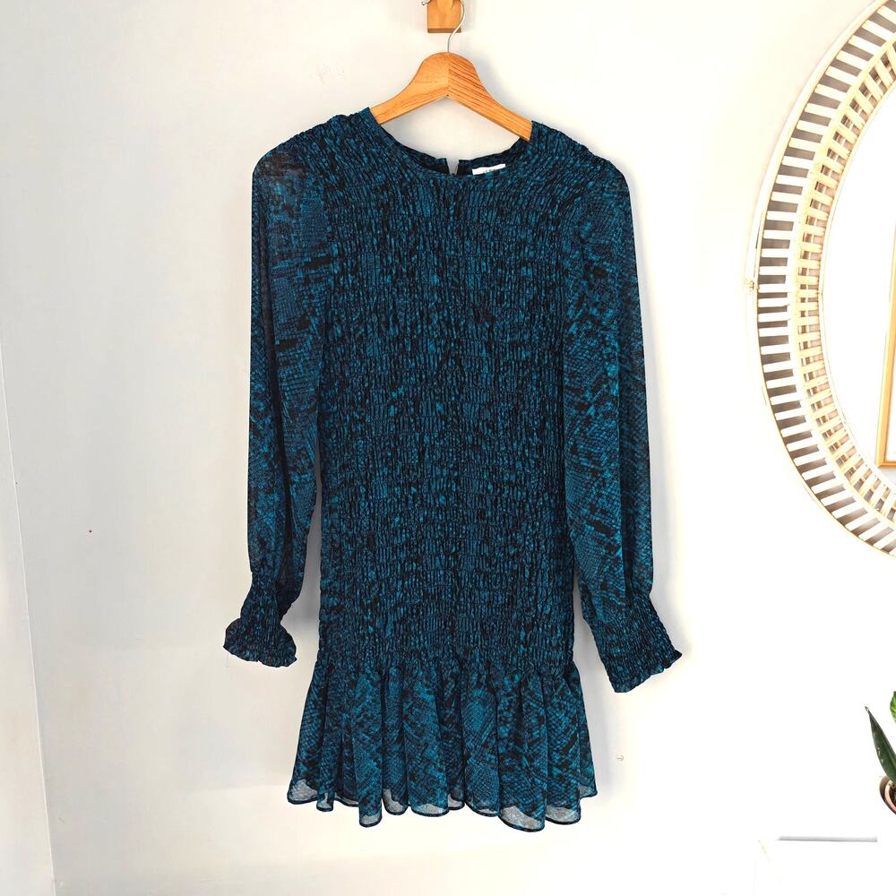 MISA Los Angeles Roisin‎ Dress in Snake Teal Blue Long Sleeve Small $370